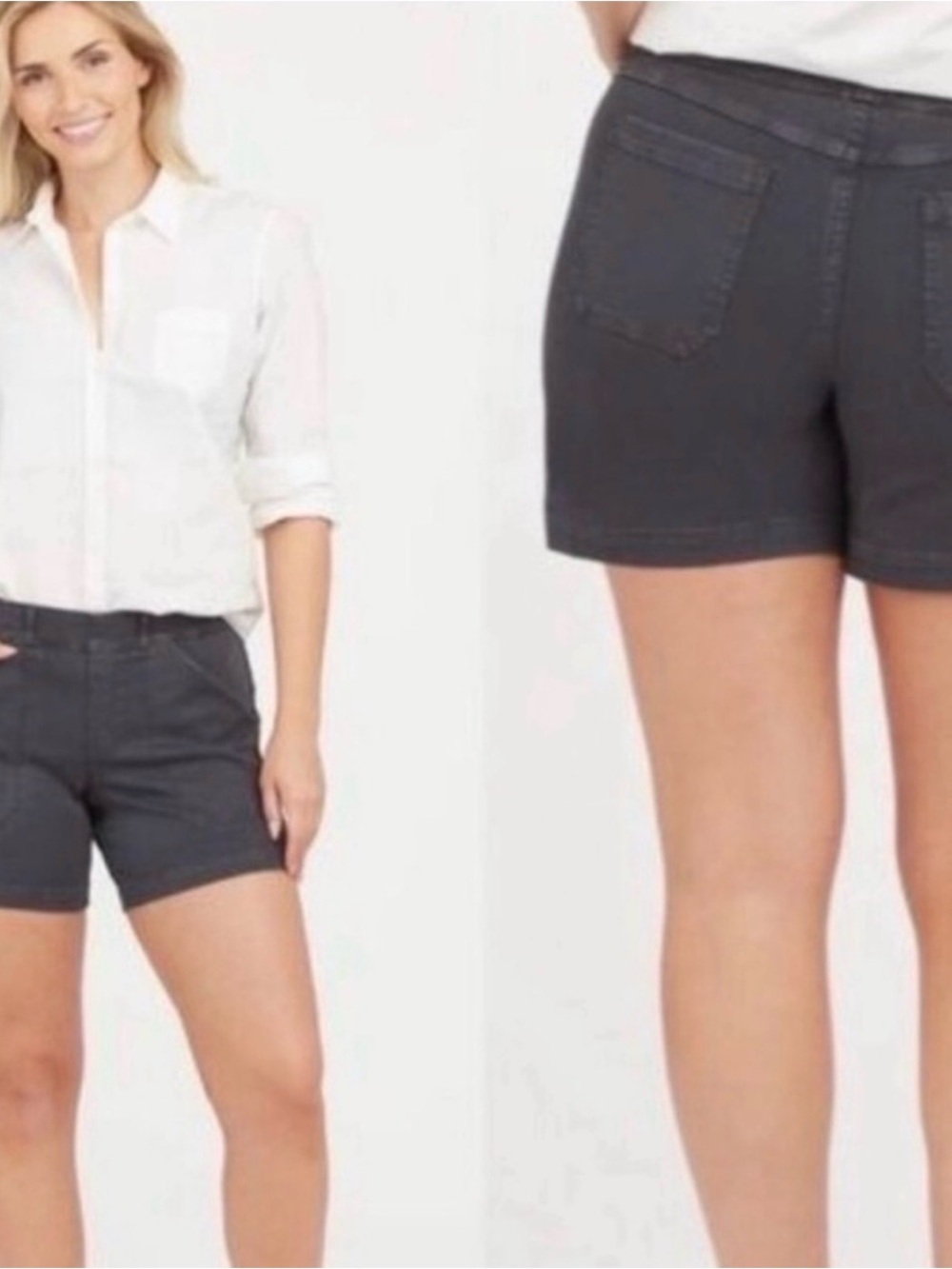 SPANX Charcoal Stretch Twill Denim Short - Dark Gray